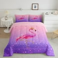 thumbnail image 3 of Manfei Cartoon Glitter Flamingo Bedding Comforter Set, Romantic Animal Twin Comforter Sets, Purple Pink Stars Print Reversible Bedding Set, Lightweight Room Decor, 2-Piece, 3 of 9