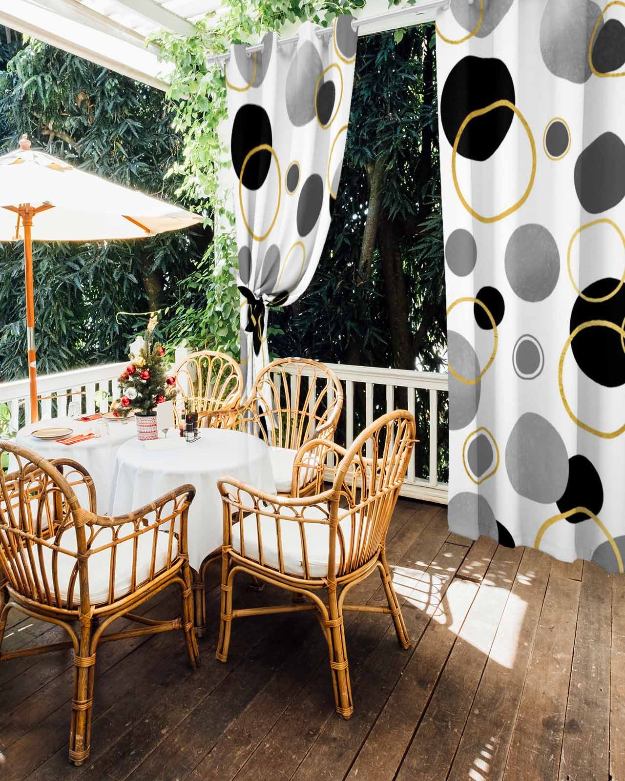 Black Polka Dots Outdoor Curtains for Patio, Modern Abstract Art Privacy Drapes Grommet Waterproof Outside Curtains for Porch/Cabana/Balcony 54"x 108", 2 Panel
