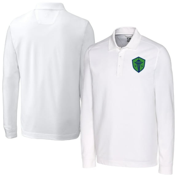 Men's-Cutter & Buck  White Seattle Sounders FC Advantage Eco Tri-Blend Pique Long Sleeve Polo
