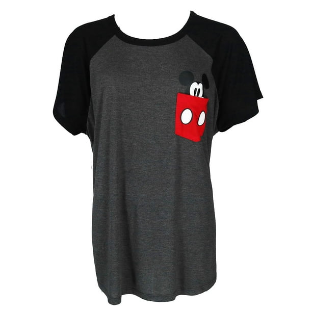 Disney Women's Plus Size Minnie Mickey Peeking Pocket Tee Shirt 