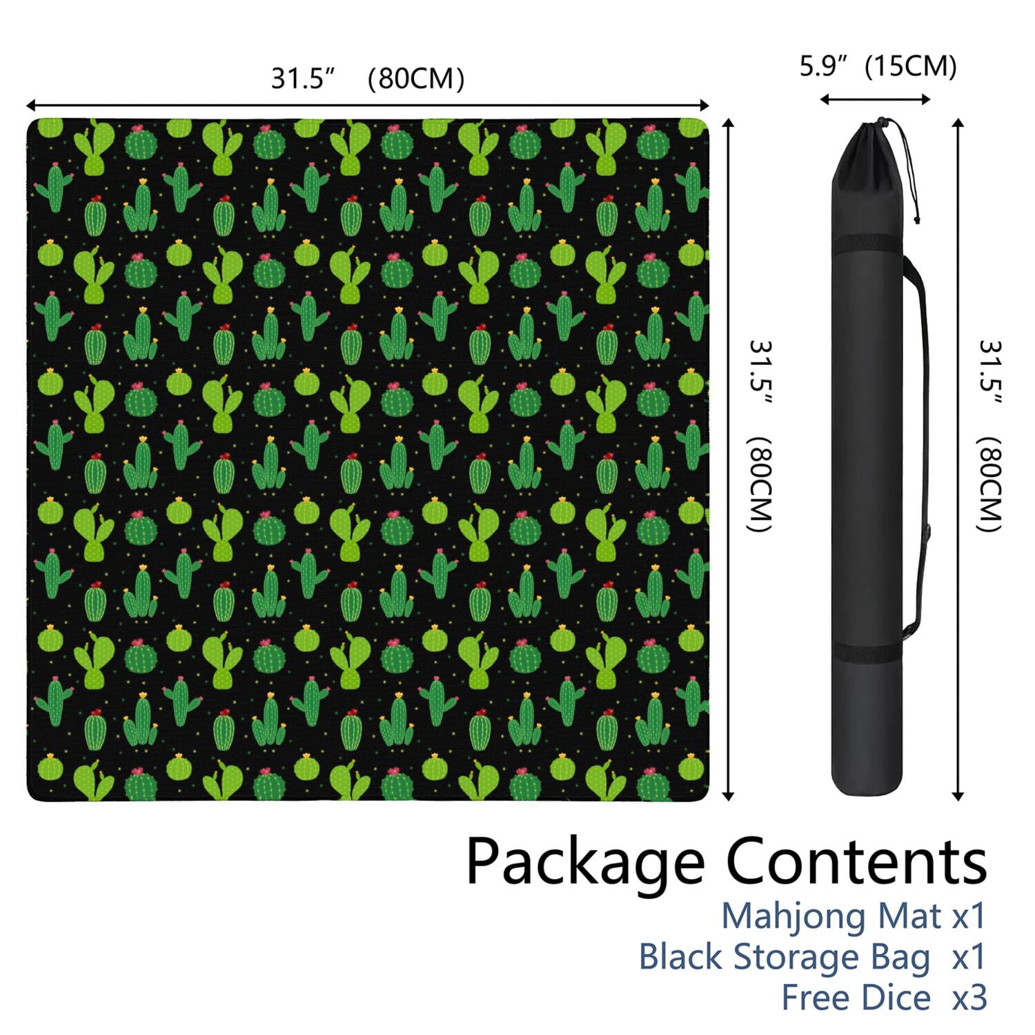 Large Square Plants Style Mat 31.5x31.5 Inches Made of High Quality Rubber with Anti-Slip Properties and Noise Reducing Technology for Card Games