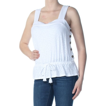 LUCKY BRAND Womens White Embroidered Tie Side Buttons Floral Spaghetti Strap Sweetheart Neckline Cocktail Top Size: M