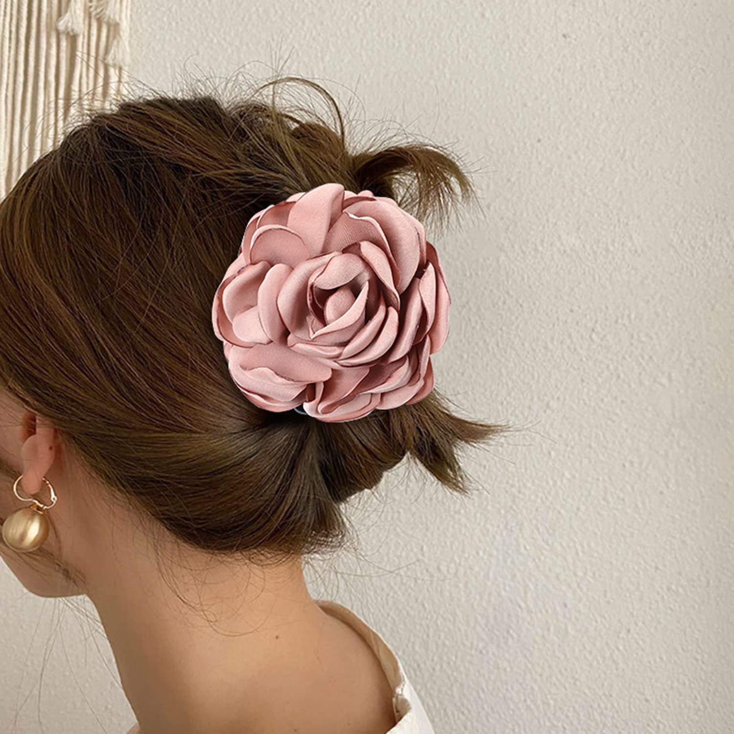 4 Pack Big Large Satin Rose Floral Flower Plastic Hair Claws Clips Bow Barrettes Clamps Bun Chignon Updo Holders Hair Accessories for Women Girls
