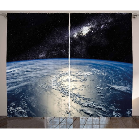 Round Clouds Black Two Light Earth Curtains 2 Panels Set, Majestic Universe Image with Earth and Distant Nebula Clouds Waters, Window Drapes for Living Room Bedroom, 108W X 84L Inches, Light Blue Light Grey Black, by Ambesonne ()