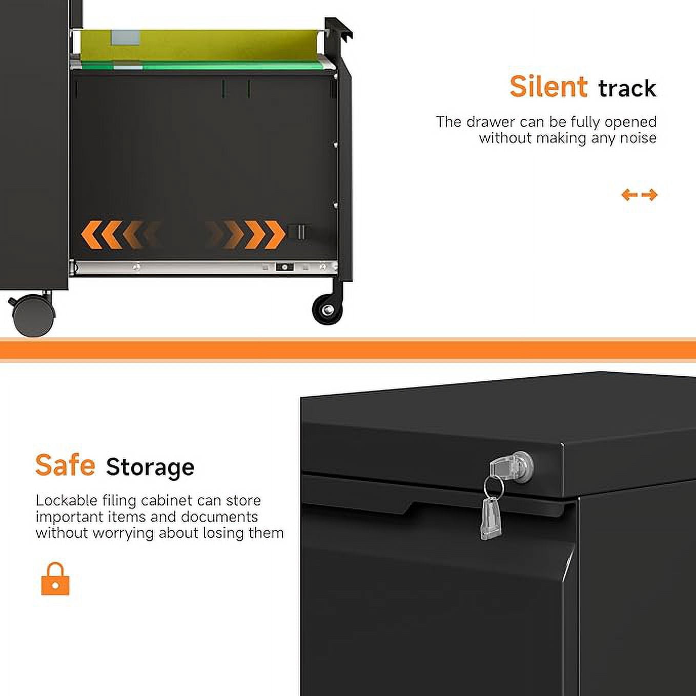 TOPASS 3 Drawer Mobile File Cabinet, Under Desk Metal Storage Cabinet with Wheels, Requires Installation (Black)