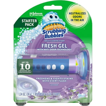 Scrubbing Bubbles Fresh Gel Toilet Bowl Cleaning Stamps, Gel Cleaner, Helps Prevent Limescale and Toilet Rings, Lavender Scent, 6 Stamps, 1.34 Oz