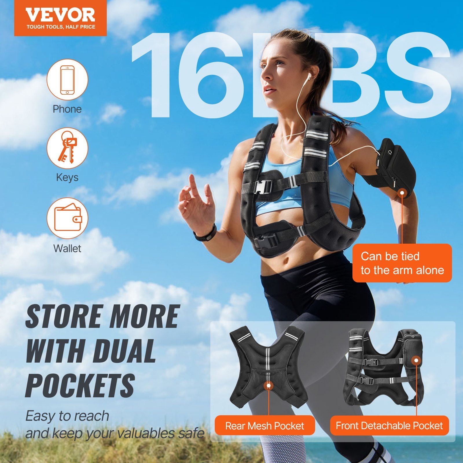 Weighted Vest 16 lbs Adjustable Reflective Stripe Strength Training Running Fitness Weight Loss for Men Women