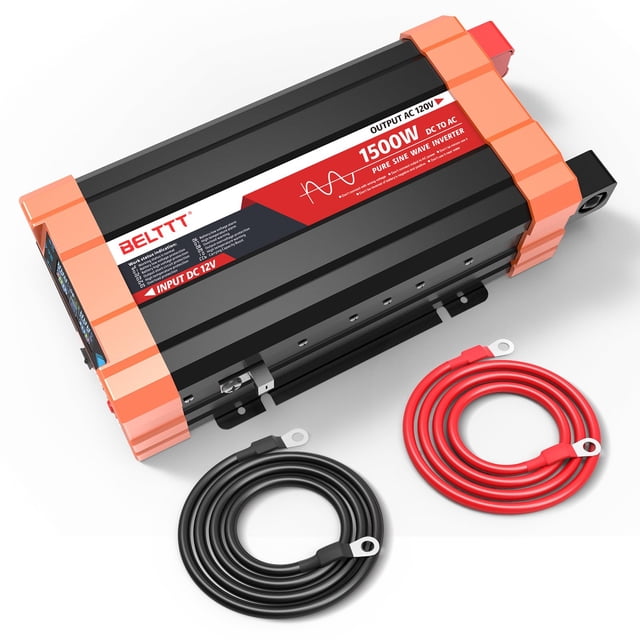 Inversor de corriente BELTTT de onda sinusoidal pura de 1500 W, 12 V a 120 V AC