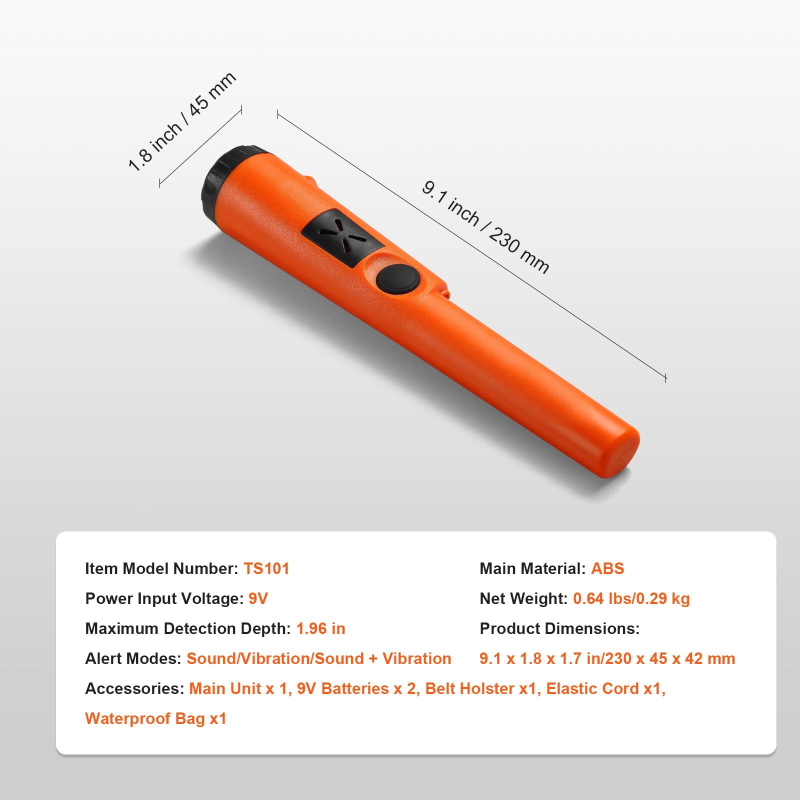 Handheld Metal Detector Wand IP66 Waterproof, 3 Alert Modes Sound Vibration, 1.96" Detection Depth Security Scanner with Holster Batteries