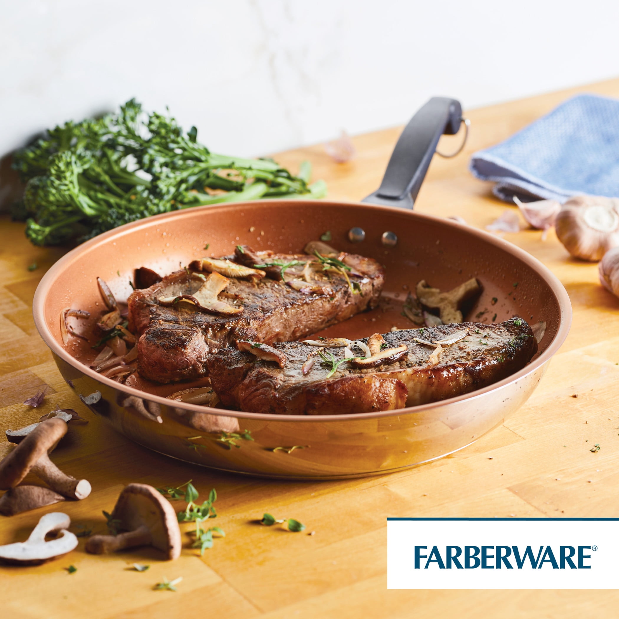 Farberware Classic Traditions 12.5 Inch Ceramic Nonstick Frying Pan, Induction Compatible, Metal Utensil Safe, Dishwasher Safe, Stainless Steel