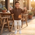 thumbnail image 5 of Boys Collared Sweatshirt Casual Solid Color Polo Long Sleeve Shirt Waffle Texture Boys Pullover Loose Plain Sweatshirt with Buttons, 5 of 9