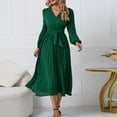 thumbnail image 4 of New Long Sleeved Slim Pleated Belt V Neck Dress Dresses of Women Womens Plain Dress Dress Summer Casual Dresses for Woman Short Casual Dress for Women Long Dress for Women Casual Girls Knee Length, 4 of 7