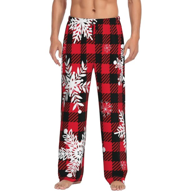 Balery Snowflakes On A Buffalo Plaid Pantalones de pijama para hombre, pijama ultraligero, pantalón de descanso-Large