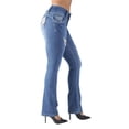 thumbnail image 4 of Fashion2Love Womens Juniors Butt Lift Mid Waist Ripped Distressed Boot Leg Jeans, 4 of 10