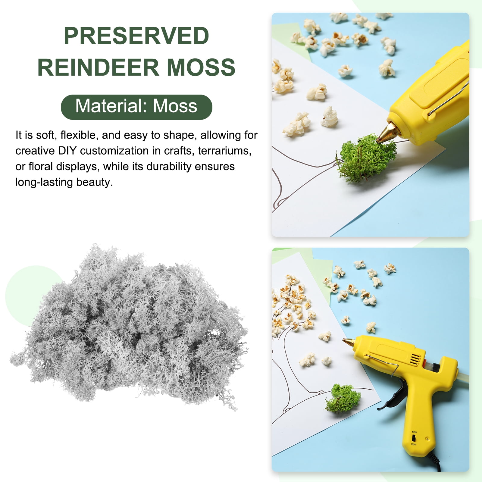 Uxcell 7.8oz Preserved Reindeer Moss Light Grey Decorative Artificial Fake Moss