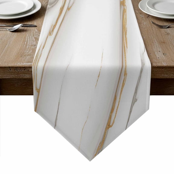 White Golden Marble Table Runner Linen Burlap Table Runner 48 Inches Long Modern Abstract Art Marble Crack Dresser Scarves for Kitchen Island Coffee Dining Room Party Holiday Decoration 13"x48"