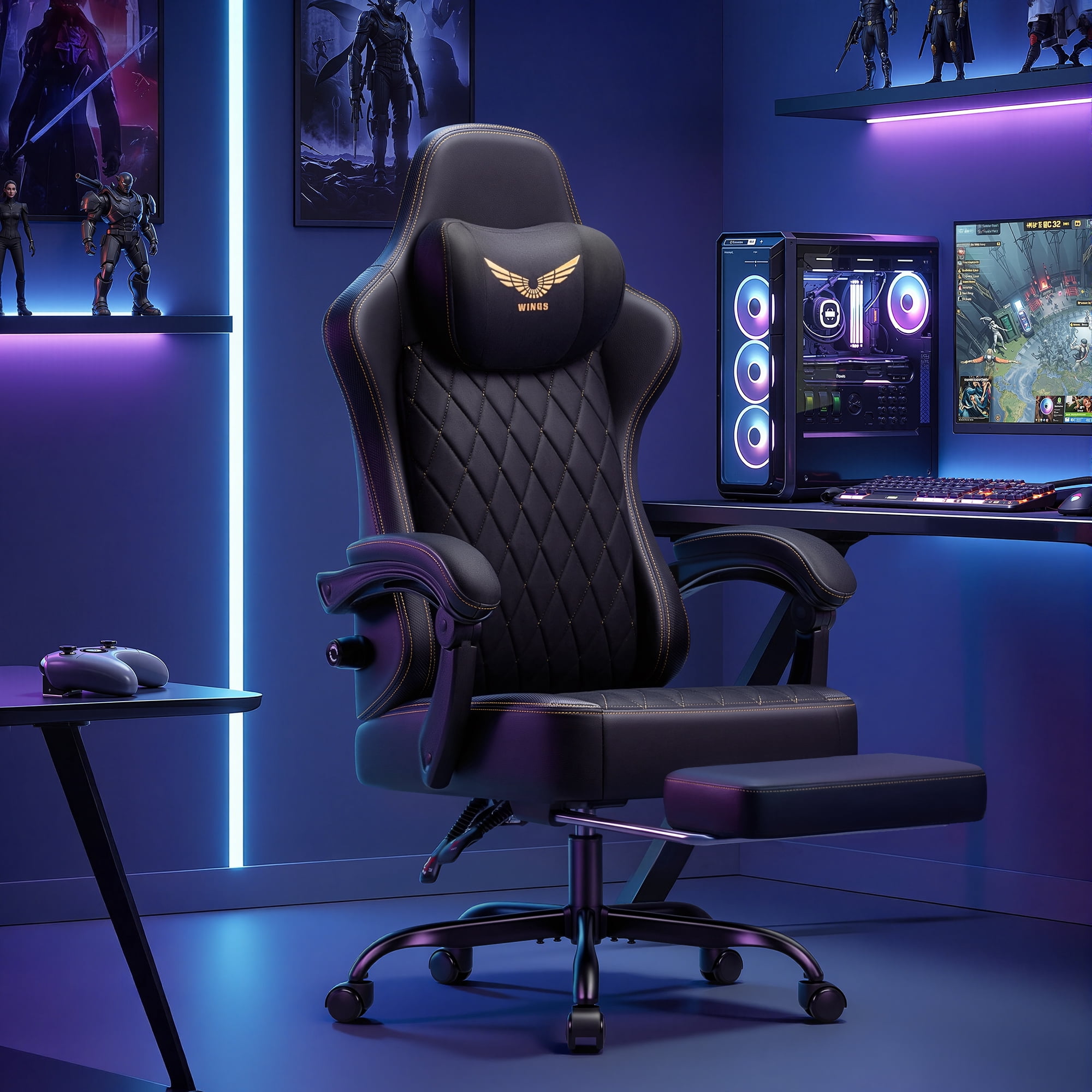 Homall Adjustable Lumber Support Gaming Chair Ergonomic Reclining Computer Office Chair Video Game Chair with Footrest for Adults, Black