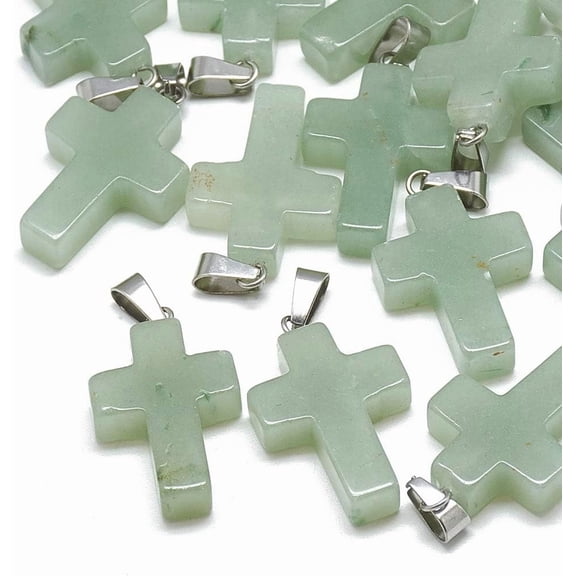 5 pc 5Pcs Cross Natural Green Aventurine Pendants Gemstone Pendant with Stainless Steel Snap On Bails Cross Pendant Necklace for Necklace Bracelet Jewelry Making DIY Craft Making