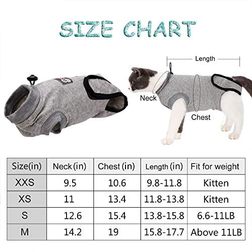 Bonaweite Pet Cat Professional Recovery Suit for Abdominal Wounds and Skin Diseases Breathable E-Collar Alternative Cotton Surgery Shirt for Cats and Dogs，Recommended by Vets 