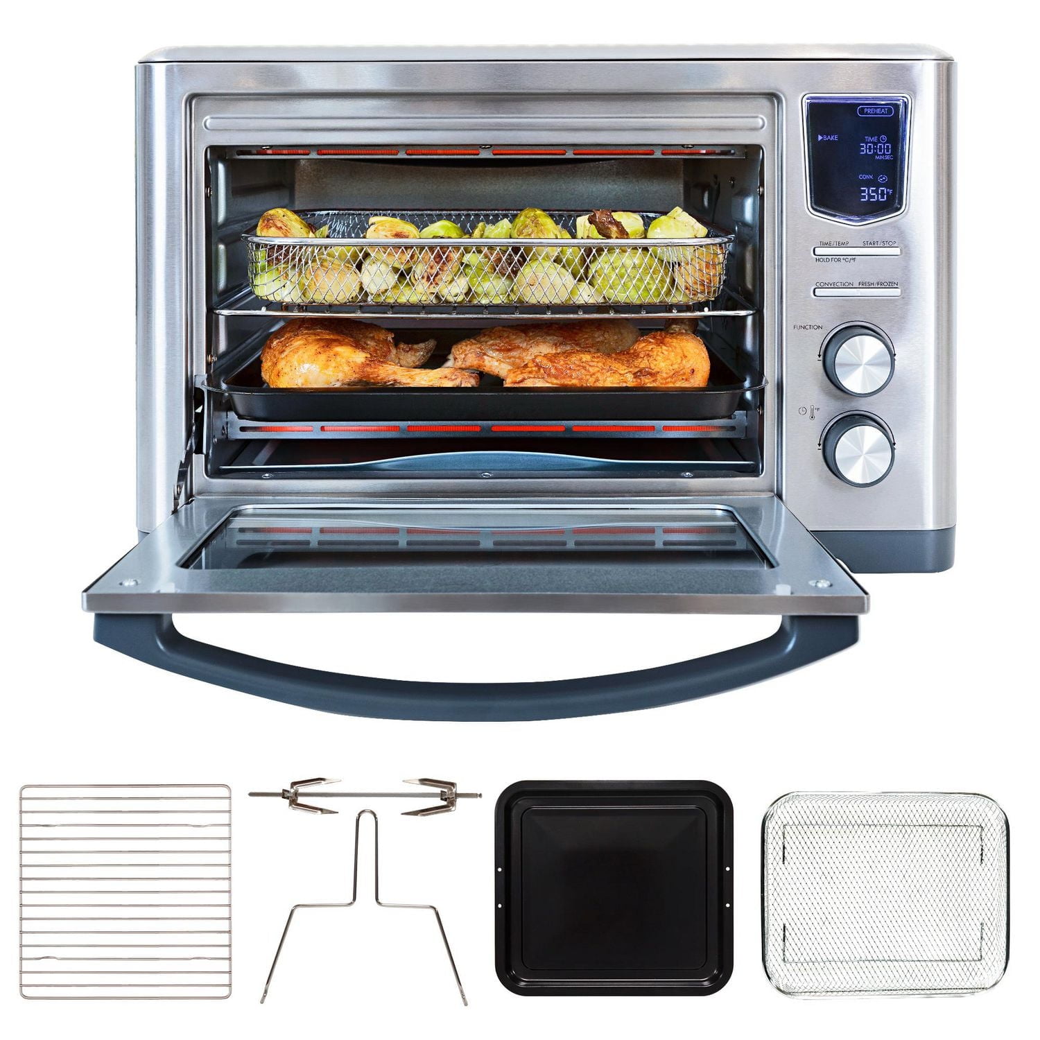 Four grille-pain à friteuse à air numérique Kenmore 11 en 1, préchauffage rapide avec four à friteuse à air à minuterie automatique, acier inoxydable Cool-touch de 1 700 W.