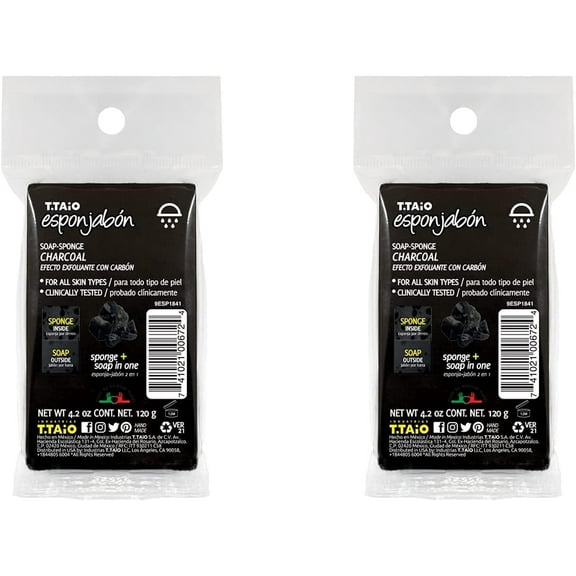 T.TAiO Esponjabon Charcoal Soap Sponge (Pack of 2)