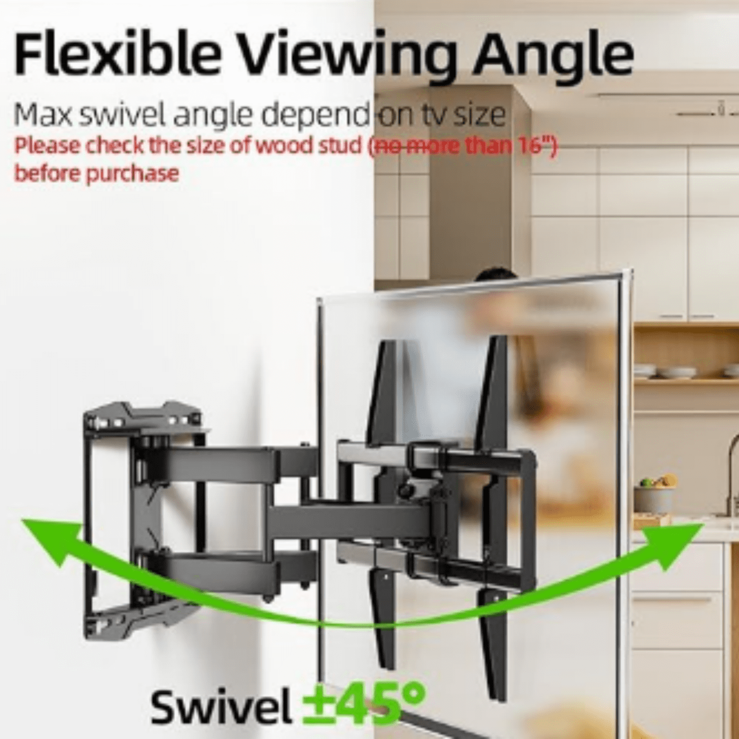 Full Motion TV Wall Mount for 42-85 inch, TV Mount Swivel and Tilt,Wall Mount Bracket with Dual Articulating Arms Up to 132lbs, VESA 600x400mm, Max 16" Wood Studs