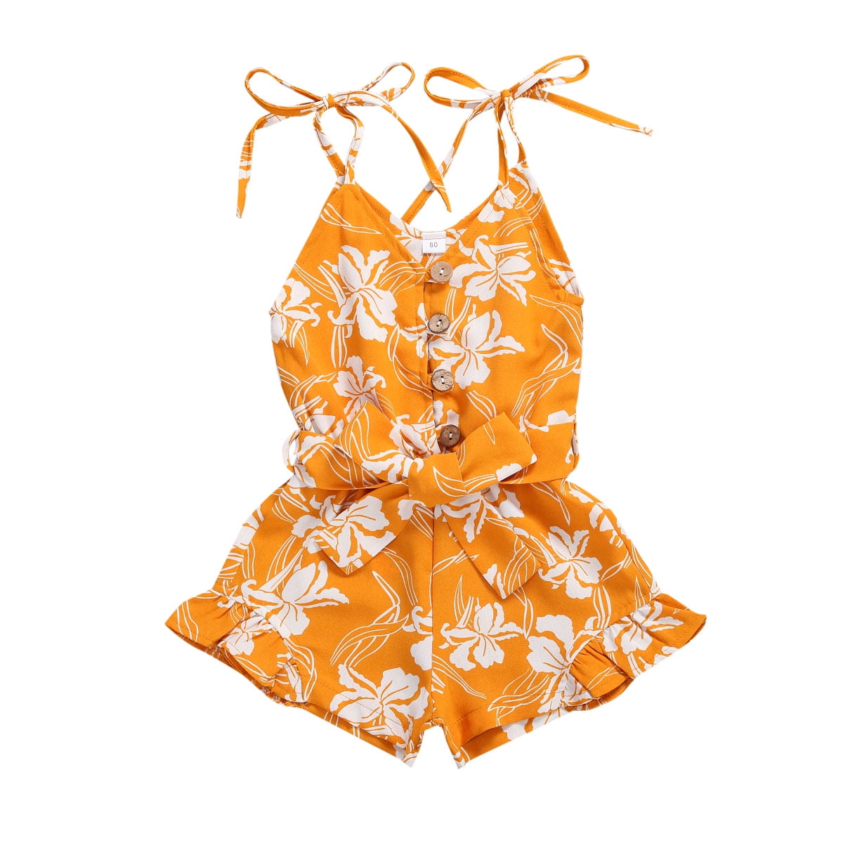 ITFABS Combishort d'Été Sans Manches pour Filles, Col en V, Boutons, à Lacets, Imprimé