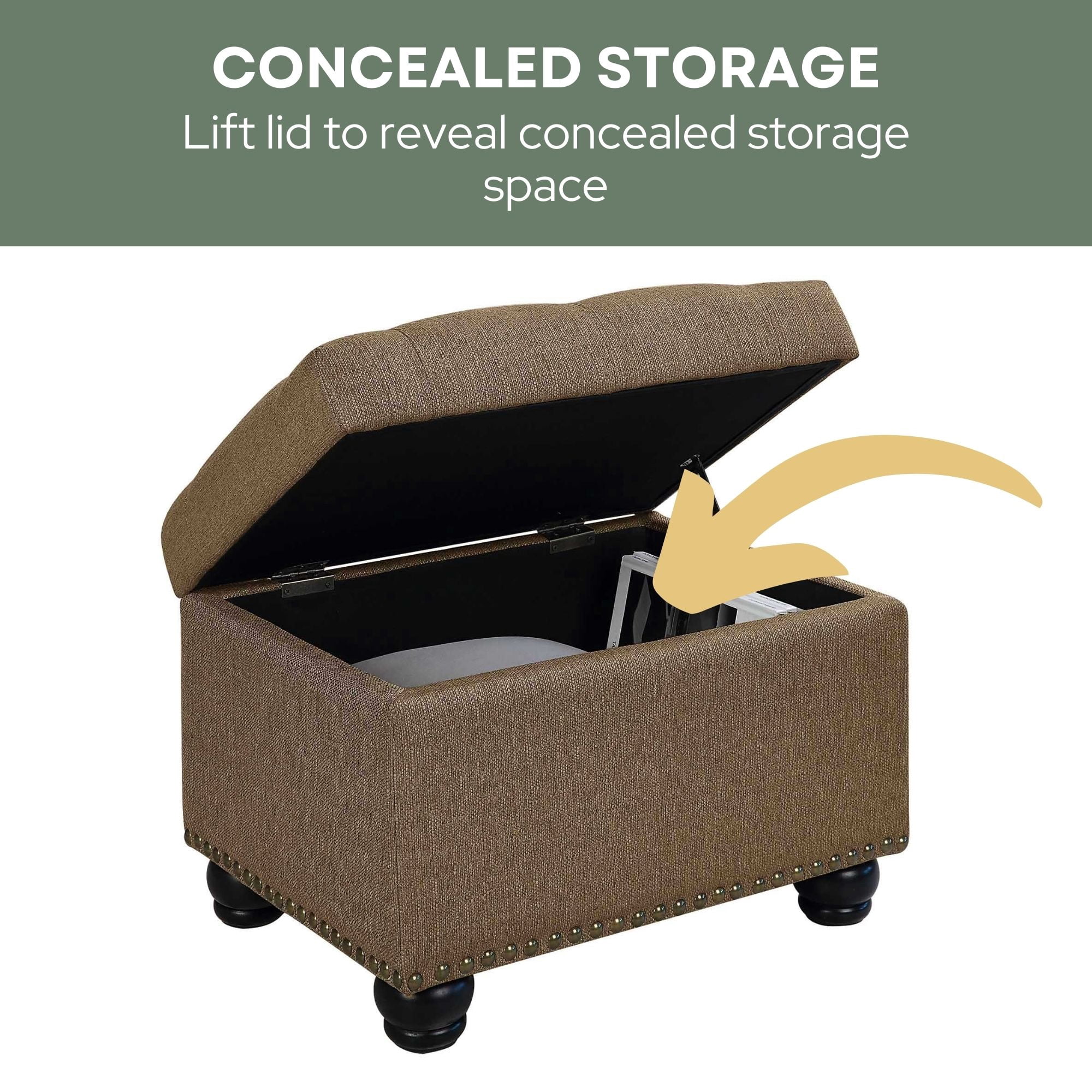 Convenience Concepts Designs4Comfort 5th Avenue Storage Ottoman, Sandstone Fabric