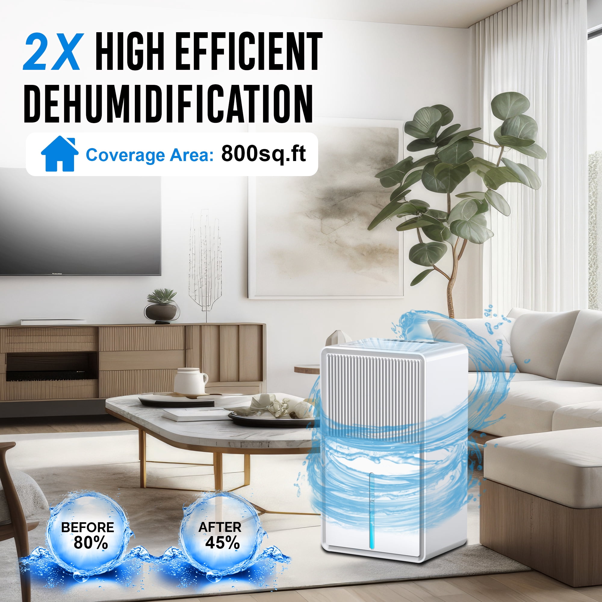 Dehumidifier, 101OZ Dehumidifiers for Room for Home (800 sq ft.), Quiet Dehumidifiers for Basement, Bathroom, Bedroom, Closet, RV, With 7 Colors LED, Auto Shut Off and Clothes Drying Function