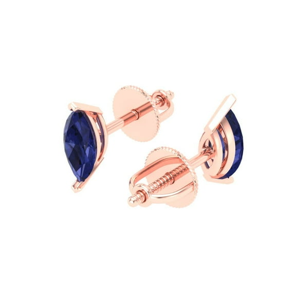 1.0 Ct Marquise Cut Studs Blue Tanzanite 18K Rose Solid Solid Gold Everyday Dainty Earrings Push Back