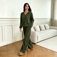 thumbnail image 5 of VV AVEORS Casual Fall Winter Two Piece Sets For Women 2026 V Neck Sweatshirt Loose Wide Leg Pants Tracksuit Knit Outfits Dark Green S, 5 of 6