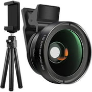Cell Phone Camera Glass Lens Kit with Tripod and Adapter, SourceTon HD Clip-on Macro & Wide Angle Optic Lens for Single