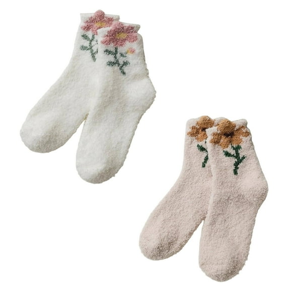 AUQ 2Pairs Socks Strong Sweat Absorption Fuzzy Socks,Thick and Warm Provides All-Day Comfort Long Socks,Style2