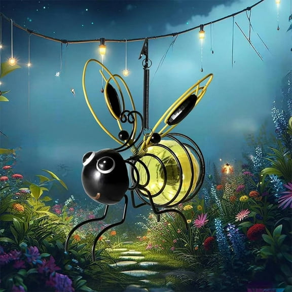 Hanging Bee Solar Garden Lights Decor for Outside, Halloween Christmas Outdoor Statues Figurine Lights Decorations for Patio Balcony Yard Ornament Housewarming