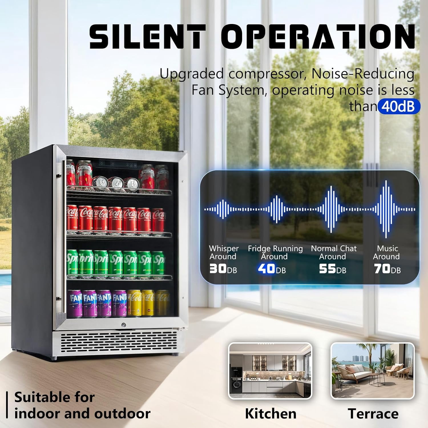 Jocisland Beverage Refrigerator-24 in Fridge with Glass Door, Adjustable Shelves and LED Touch Panel, Under Counter Design for Wine Beer Use, 34-64℉