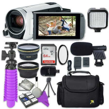 Canon VIXIA HF R800 Camcorder (White) with Sandisk 64 GB SD Memory Card + 2.2x Telephoto Lens + 0.42x Wideangle Lens + Video Accessory Bundle