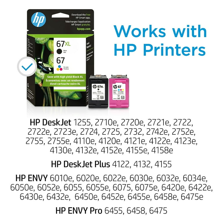 HP 67 Tri-Color Ink Cartridges High/Standard Yield 2 Per Pack, 67XL Black,  Cyan, Magenta, Yellow 