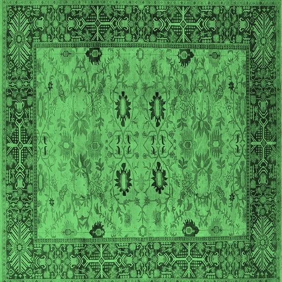 Ahgly Company Indoor Square Oriental Emerald Green Industrial Area Rugs, 6' Square
