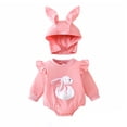 thumbnail image 3 of Huowey Girls Baby Toddler Easter Outfits Ruffles Crewneck Long Sleeve Solid Color Rabbit Embroider Romper Bodysuits Hat Set Fashionable Cozy 2 Piece Clothes Sets,Pink,12-18 Months, 3 of 9
