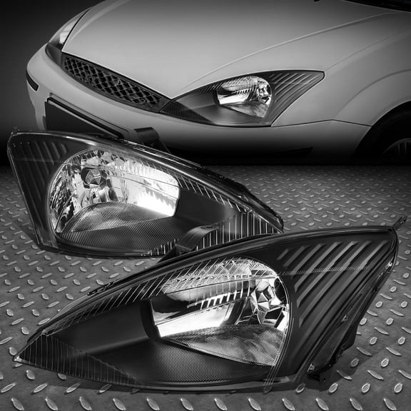 NUVISION for 03-04 Ford Focus OE Style Black Housing Clear Lens Headlight Lamps Pair