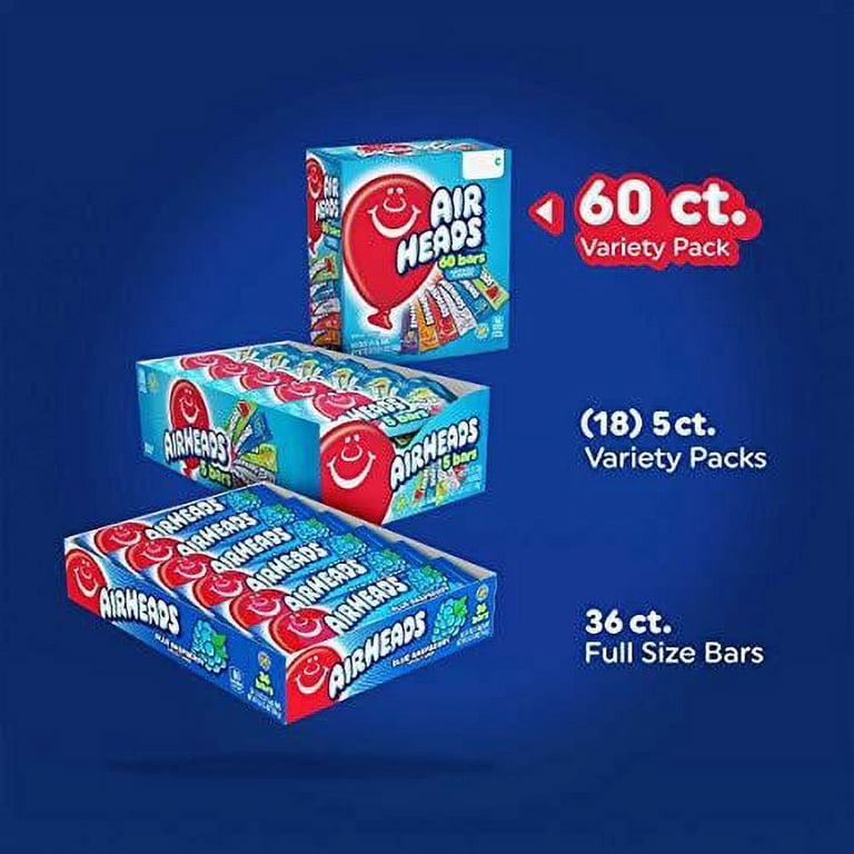 Airheads Candy Bars, Variety Bulk Box, Chewy Full Size Fruit Taffy, Gifts,  Holiday, Parties, Concessions, Pantry, Non Melting, Party, 60 Individually