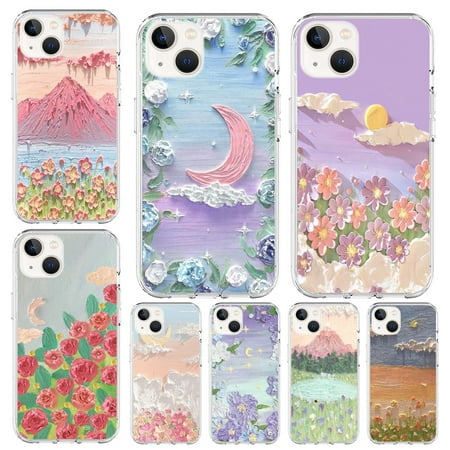 Oil Painting Pattern Silicone Phone Case for iphone 15 14 13 12 11 pro max mini xr xs x 8 7 6 plus-D