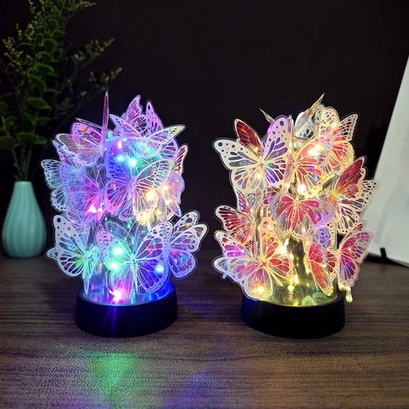 Tarmeek Handmade Butterfly Night Light, Multicolor LED Lamp Centerpieces Creates Dreamy Ambiance for Valentine's and Room, Romantic Tabletop Nightlight Glow for Her and Bedroom