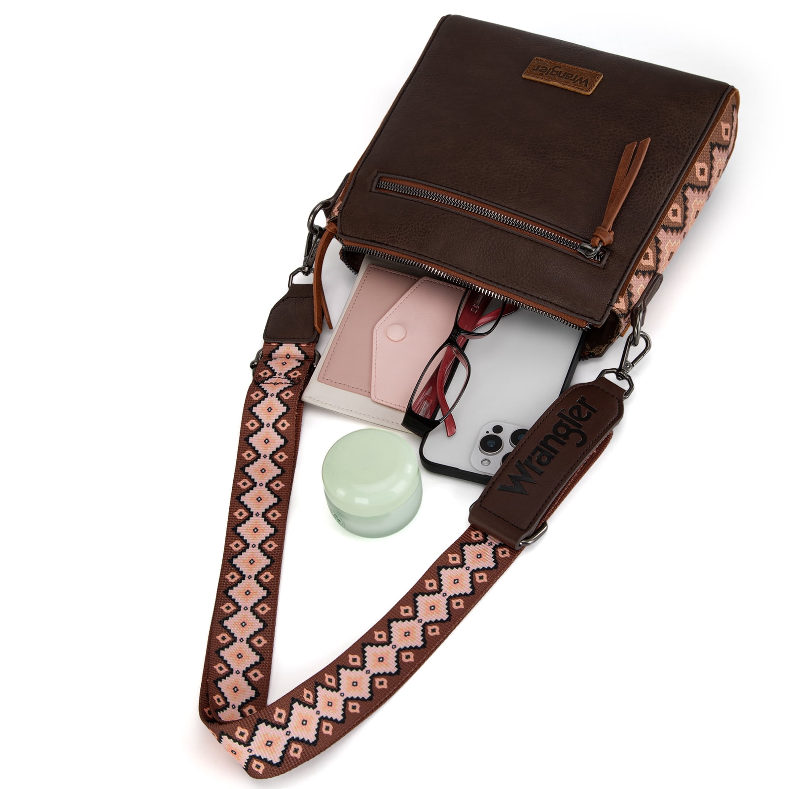 Wrangler Aztec Crossbody Bags Boho Shoulder for Women, Coffee