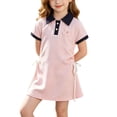thumbnail image 2 of Afuyipoi Girls Student Style Polo Dress (12M-13Y) Summer Short Sleeve Lapel A-Line Skirt with Side Drawstring for School Pink 3T, 2 of 8