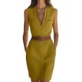 thumbnail image 2 of ClodeEU Women's V Neck Sleeveless Midi Work Dress with Waist Belt，Business Casual Office Dress Yellow,Women's Plus XXXL, 2 of 7