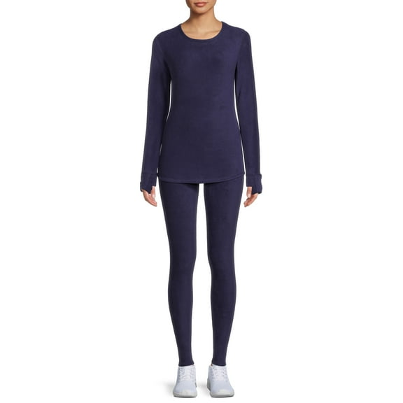 ClimateRight by Cuddl Duds Women's Stretch Fleece Long Sleeve Crew Neck Top & Legging Base Layer Set, Sizes XS to 4XL