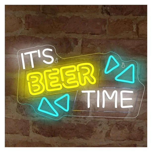 Letrero De Neón It's Beer Time Con Luz LED Regulable Para Dormitorio, Sala De Juegos, Bar, Pub, Restaurante, Fiesta O Bistró 44cmx25.5cm