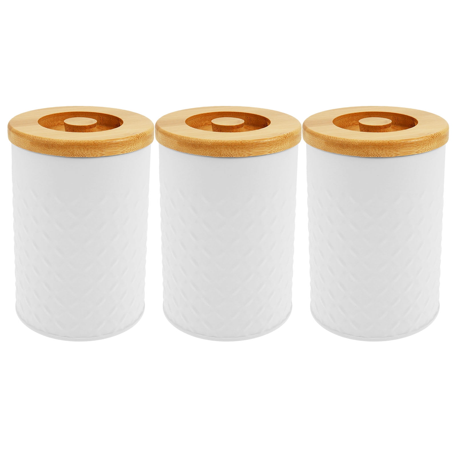Grusce 3 Pack Ceramic Kitchen Canister Set for Sugar Coffee Tea, Airtight Food Storage Jars with Bamboo Lids, White Ceramic Storage Jar Kitchen Canister, Decorative Storage Pots for Countertop