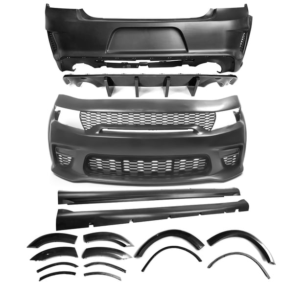 Ikon Motorsports Compatible with 2015-2023 Dodge Charger Widebody Style Whole Bumper Side Carbon Fiber Look Diffuser Kits